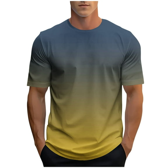 Under 10 dollars! Gradient T Shirt Men Short Sleeve T-Shirts Graphic Tees Shirts Summer Cotton Tshirts for Boyfriend