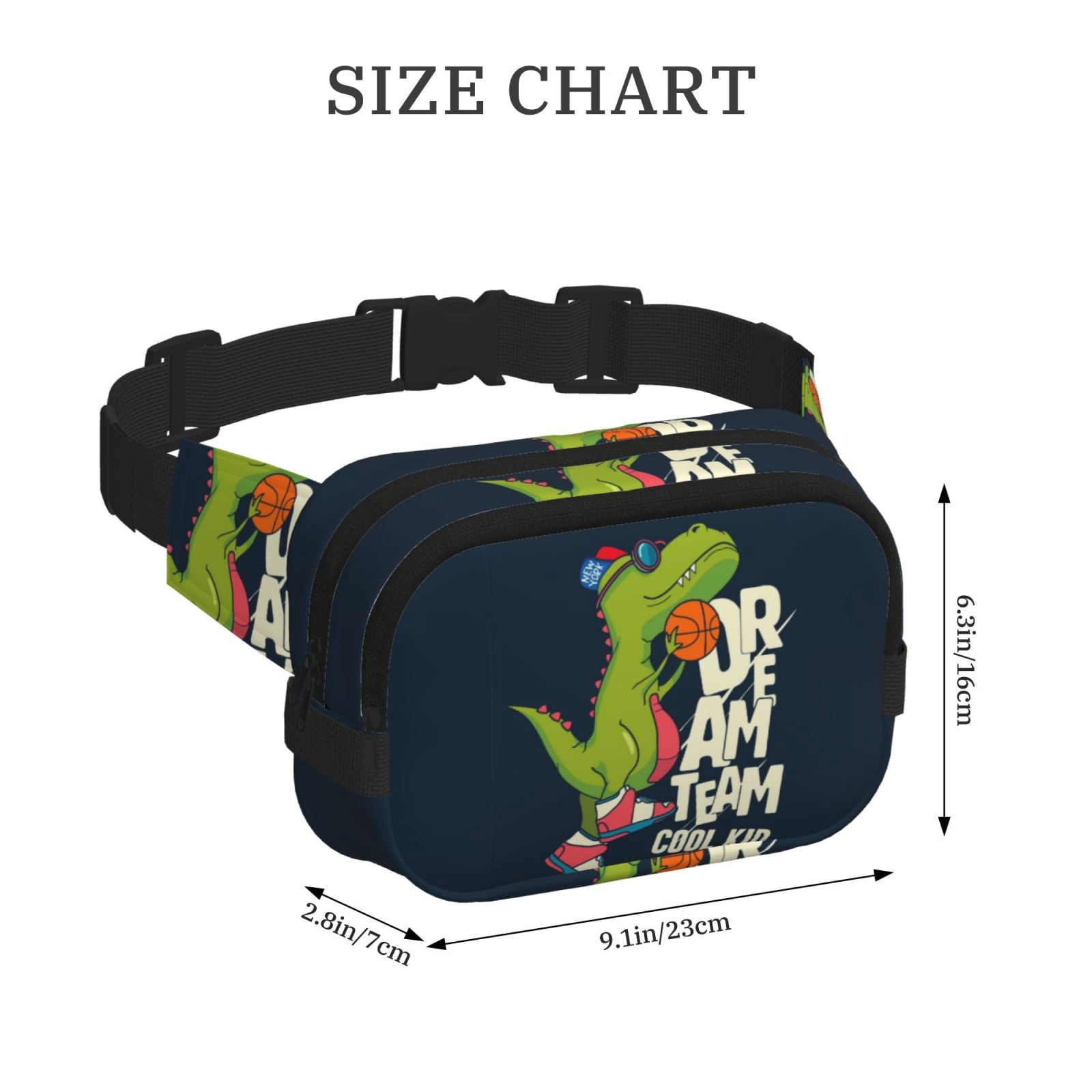 Hirioo Dinosaur Basketball Player for Double Layer Waist Bag Adjustable Fanny Pack For Travel Running Hiking