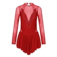 thumbnail image 4 of YONGHS Lyrical Figure Skating Dress for Women Rhinestone Ballet Majorette Dance Leotards Costume Red S, 4 of 7