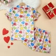thumbnail image 5 of HCYSFG Girls Heart Print Outfit Sets 2 Piece Lounge Set Notch Neck Short Sleeve Button Front Shirt And Shorts Matching Sets, 5 of 8