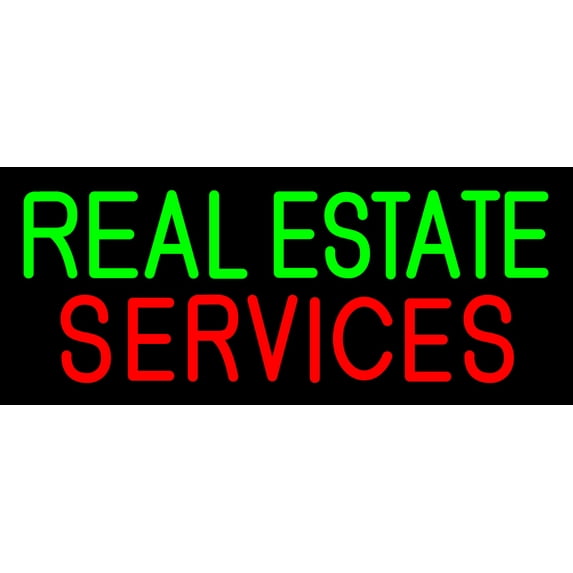 Real Estate Services 1 LED Neon Sign 6 x 15 - inches, Black Square Cut Acrylic Backing, with Dimmer - Bright and Premium built indoor LED Neon Sign for office, and stroefront
