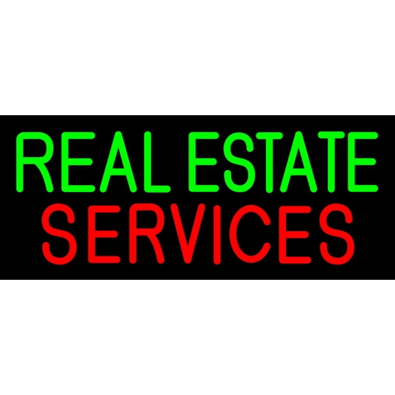 Real Estate Services 1 LED Neon Sign 10 x 24 - inches, Black Square Cut Acrylic Backing, with Dimmer - Bright and Premium built indoor LED Neon Sign for office, and stroefront