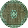 thumbnail image 1 of Ahgly Company Indoor Round Medallion Turquoise Blue Traditional Area Rugs, 8' Round, 1 of 4