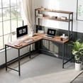 thumbnail image 3 of CubiCubi L Shaped Desk with Hutch, 59.1" Corner Computer Desk, Home Office Study Writing Desk with Two Tier Bookshelf, Deep Brown, 3 of 6