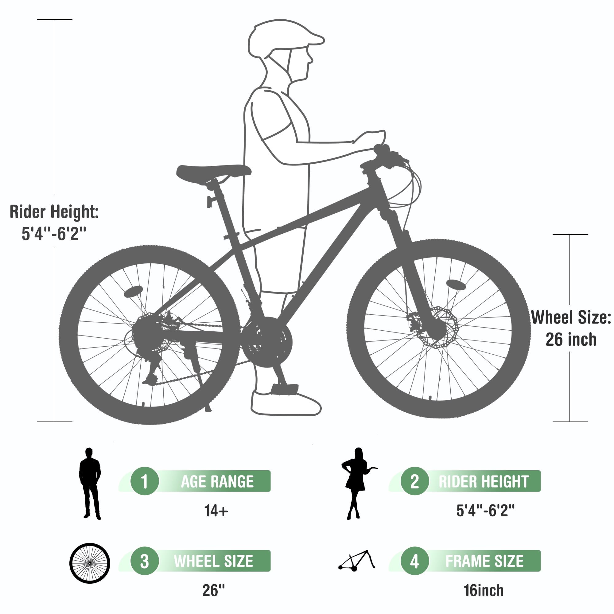 Aukfa 26" Mountain Bike for Men/Women,24 Speed Adult Bicycle Suspension Fork,Fits Riders 5'4" - 6'2"Green