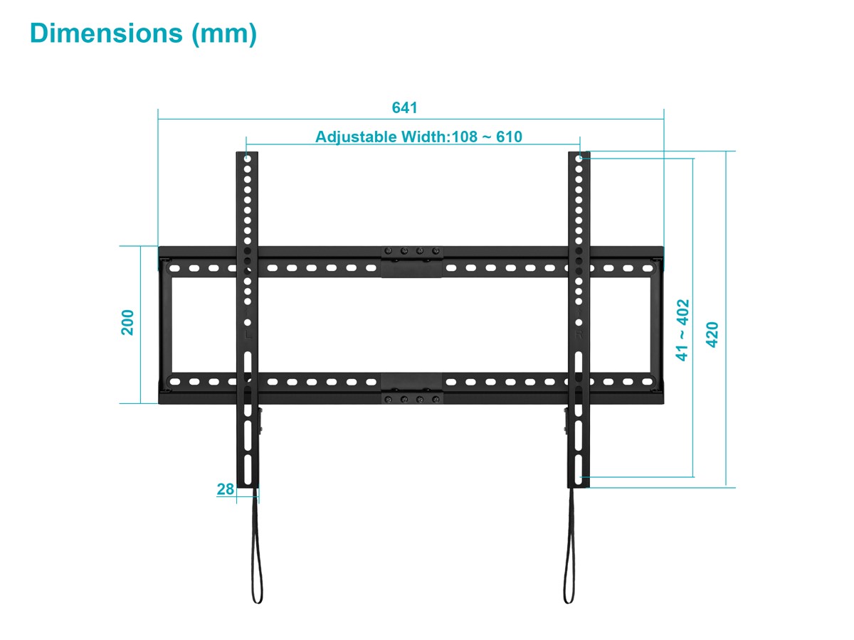 Monoprice Wide Screen Low Profile Fixed TV Wall Mount Bracket - LED TVs 37in to 80in, Max Weight 154 lbs., VESA Patterns Up to 600x400, Fits Curved Screens - Commercial Series