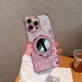 thumbnail image 3 of for iPhone 16 Plus Case with Diamond Mirror Kickstand, [Compatible with Magsafe][Reinforced Conner Bumper][Glitter Bling Floral Design] Luxury Shinny Electroplated Edge for Women Girls-Pink, 3 of 16