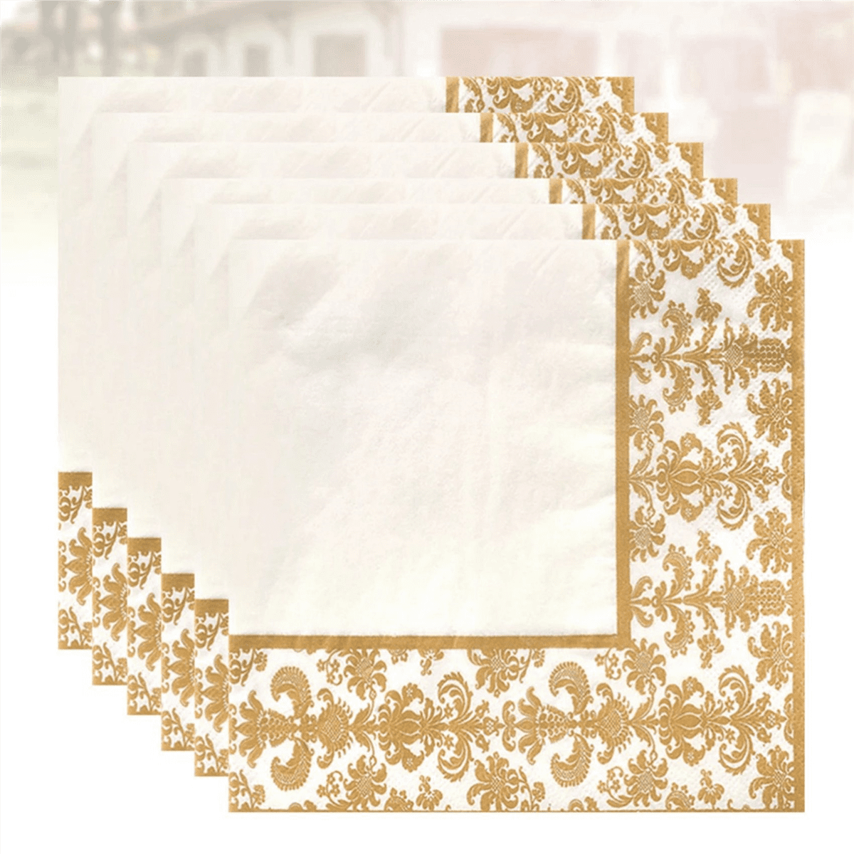 500Pcs Gold Printing Disposable Napkin Tissue Paper Printed Napkins for Restaurant and Hotel (Golden + White)