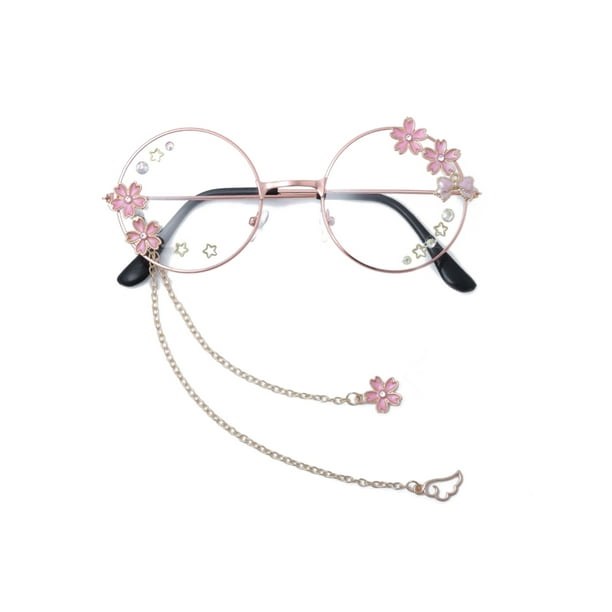 dekorere Ved daggry nå Cute Glasses With Chain Decor Women Round-Frame Decorative Glasses for  Daily - Walmart.com