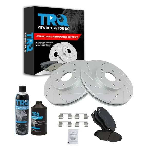 TRQ Performance & Brake Rotor & Ceramic Pad Front Kit w/Chemicals BKA15393 Fits select: 2003-2008 HONDA PILOT