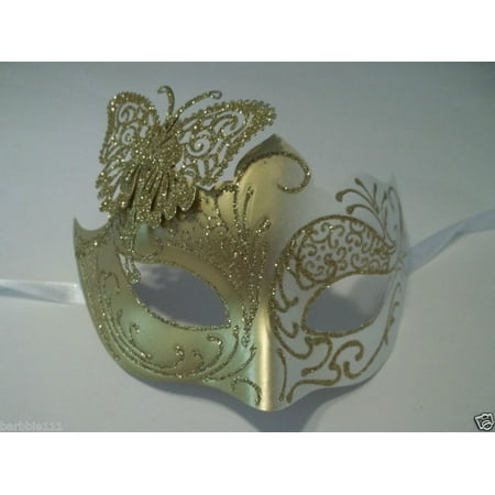 White Gold Butterfly laser cut  Mardi Gras Masquerade Mask Adult