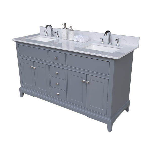 Montary Brand Bathroom 61” Cararra White Engineered Stone Vanity Top 6