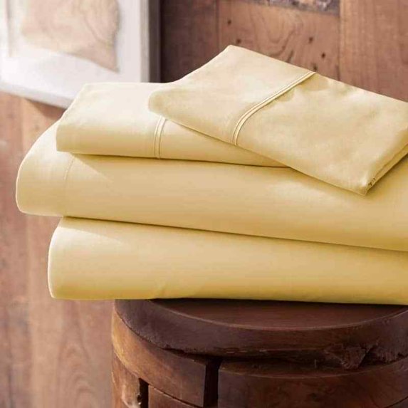 4-PC Gold Full Eco-Friendly Premium Bed Sheet Set, Deep Pocket and Ultra Soft Solid Sheets Made of Viscose from Natural Bamboo