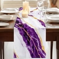 thumbnail image 3 of Marble Purple 108 Inch Table Runner, Gold Foil Ceramic Style Cracks Scratches Farmhouse Dresser Scarf Cotton & Linen Tablerunner for Dining/Kitchen Island/Holiday Party Décor 13" x 108", 3 of 9