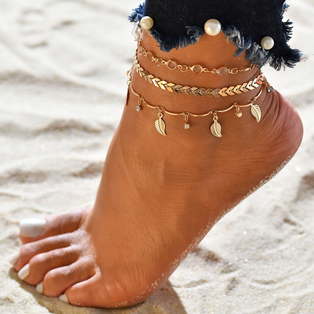 Cute Leaf Star Ankle Bracelet Women Anklet Adjustable Chain Foot Beach Jewelry 