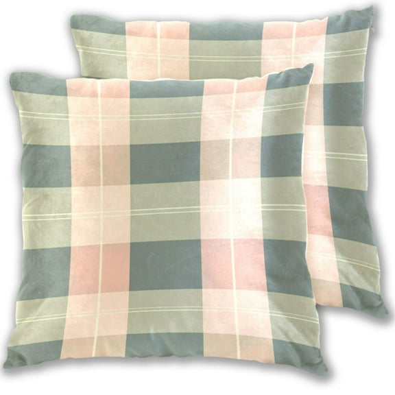 Green Peach Plaids Throw Pillow Covers Pillowcases 16 x 16 Inch Home Decor 2 Packs for Bedroom Sofa
