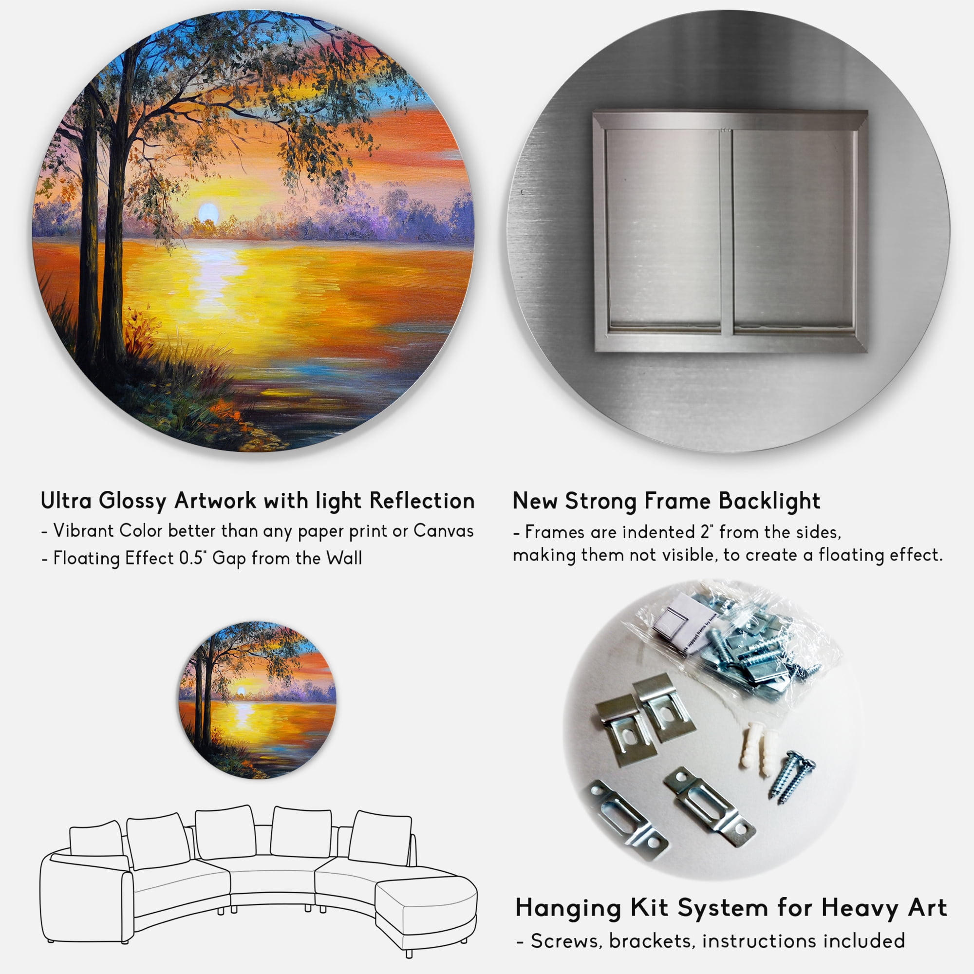 Designart 'Tree Near The Lake in Evening' Traditional Circle Metal Wall Art 23x23 - Disc of 23
