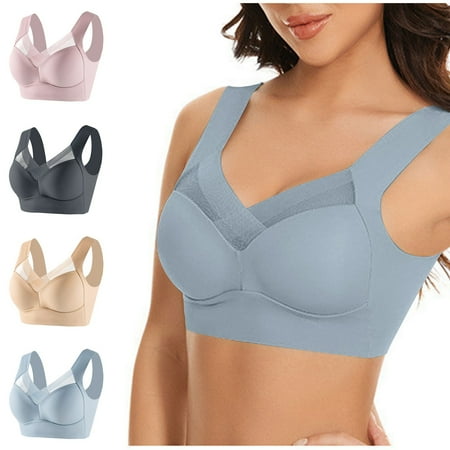 Itsame 4 Pack Everyday Casual Bra Set Womens Full Support Bra Wireless Comfort Bralette Black Size 2XL