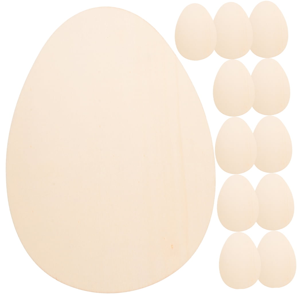 RENACLIPY 12Pcs Unfinished Light Yellow Wooden Easter Egg Cutouts for DIY Crafts and Spring Party Decorations