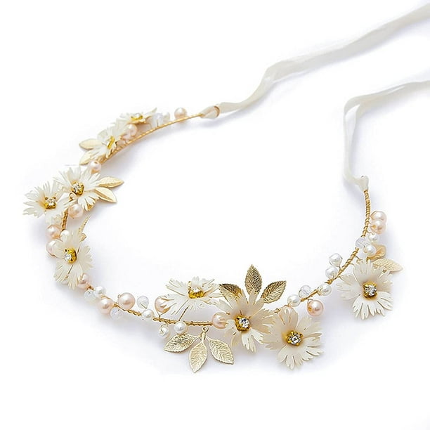 Enredaderas para el cabello para novia, perlas de cristal, accesorios para el cabello de boda, tocado para fiesta de noche para dama de honor y niñas de flores (dorado)