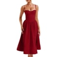 thumbnail image 1 of Vestido de longitud media con dobladillo en forma de A sexy de verano para mujer Falda con tirantes de cintura delgada para mujer Vino / L, 1 of 9