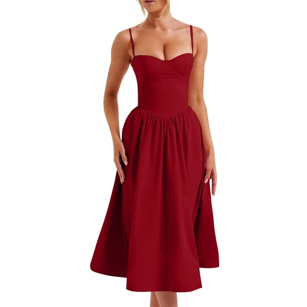 vestido sexy de verano con dobladillo en forma de a para mujer, falda con tirantes y cintura delgada, vino/s