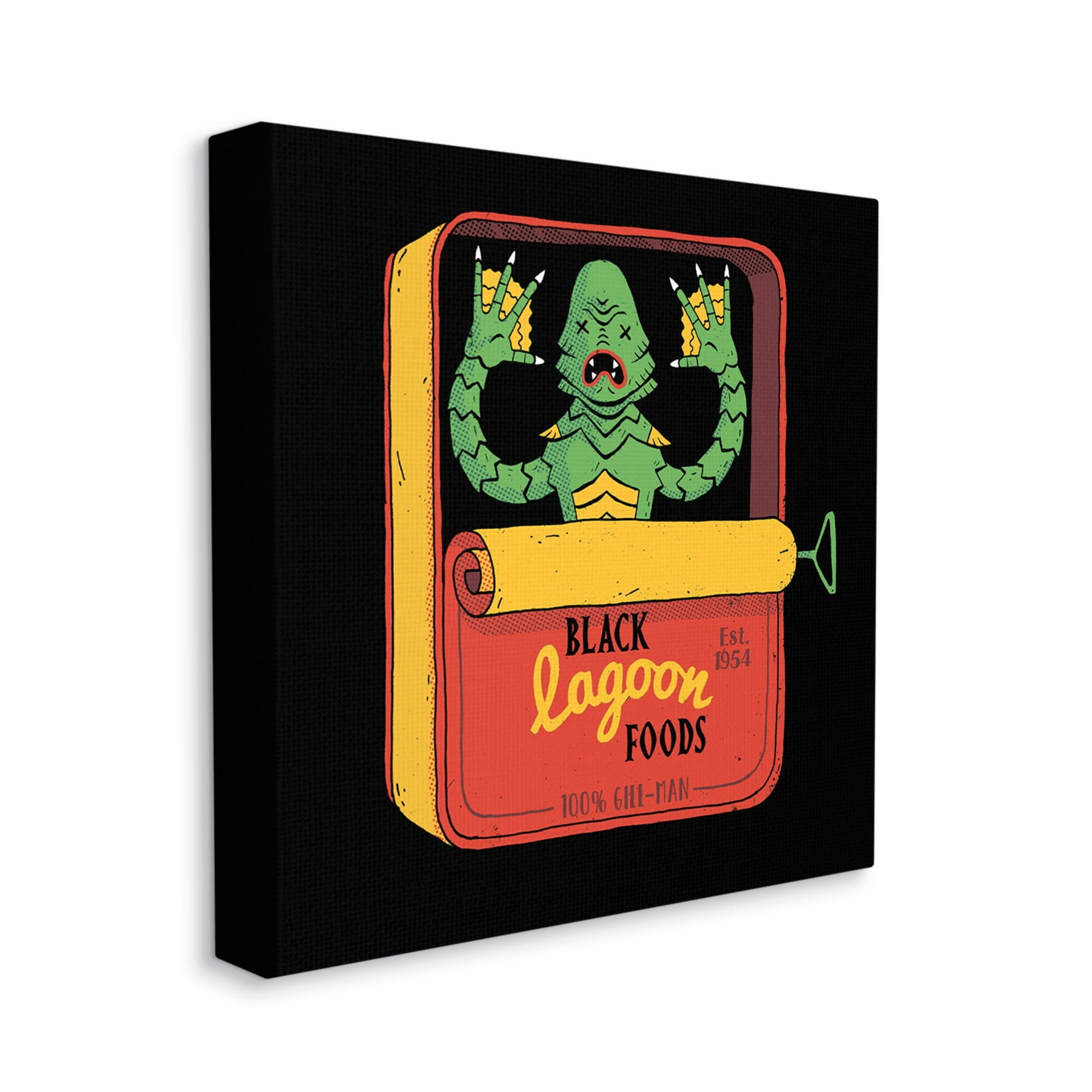 Stupell Industries Black Lagoon Creature Novelty Tuna Can Design Canvas Wall Art, 36 x 36, Design by Michael Buxton