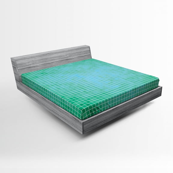 Ambesonne Green Fitted Sheet, Pixel Mosaic Love Pattern, Queen Size, Green