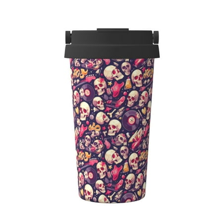 

KLL music Skull record Guitar Pattern Stainless Steel Vacuum Insulated Tumbler - Carry Insulated Coffee Mug - Reusable Insulated Cold Brew Iced Coffee Cup Thermos