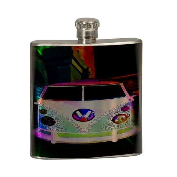 KuzmarK 6 oz. Stainless Steel Pocket Hip Liquor Flask - Volkswagon Van Watercolor