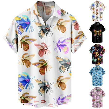 

Youth Adult Casual Short Sleeve T-Shirts Lapel Print Party Clothes For Men Boys