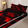 thumbnail image 3 of Erosebridal Red Pixel Grid Zipper Queen Comforter Set with Fitted Sheet and 2 Pillowcases,Modern Geometric Art Zipper Bedding Set For Boys,Black Reversible,4pcs, 3 of 7