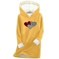 thumbnail image 3 of Feancey Women's Fleece Lined Hoodies Trendy Heart Print Hooded Sweatshirts Long Sleeve Casual Thermal Pullover Tops Cozy Soft Christmas Pajamas Yellow M, 3 of 4