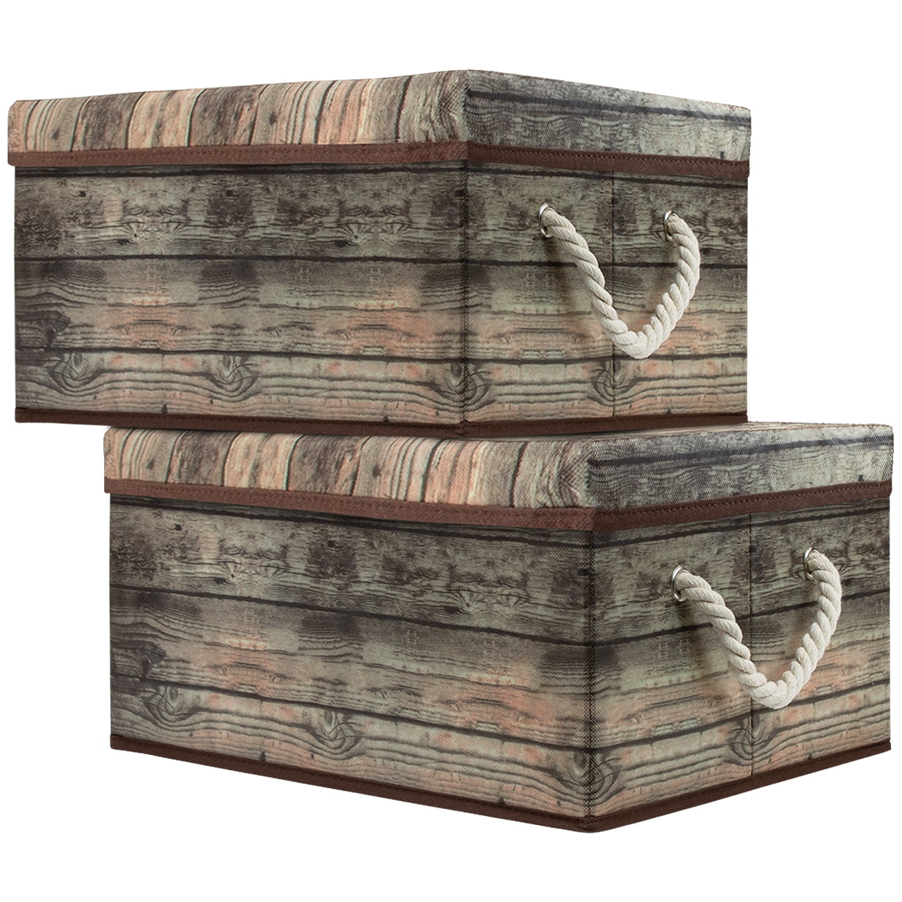 Wooden Pattern Storage Box - Brown (2 Pack)