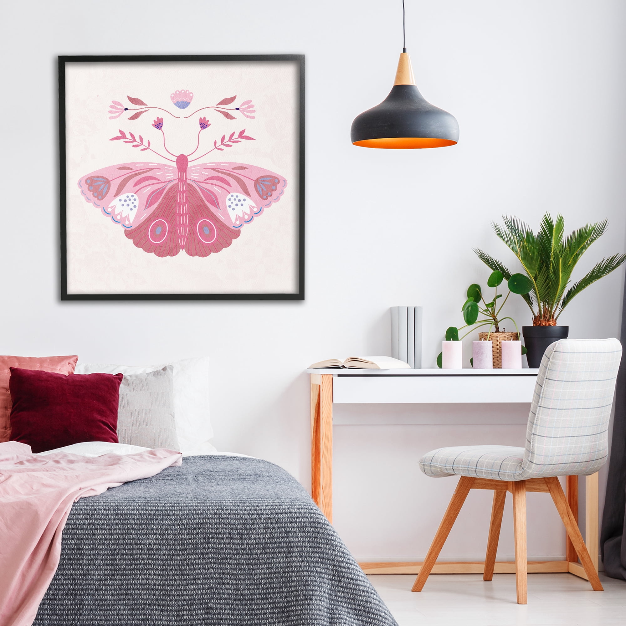 Stupell Industries Boho Pink Folk Butterfly Black Framed Giclee Art, design by Kim Allen