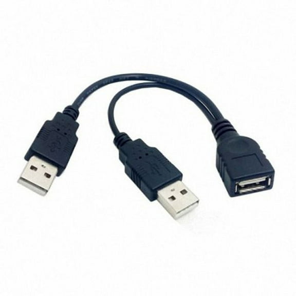 CY Black USB 2.0 Female A to Dual A Male Extra Power Data Y Extension Cable for 2.5" Mobile Hard Disk