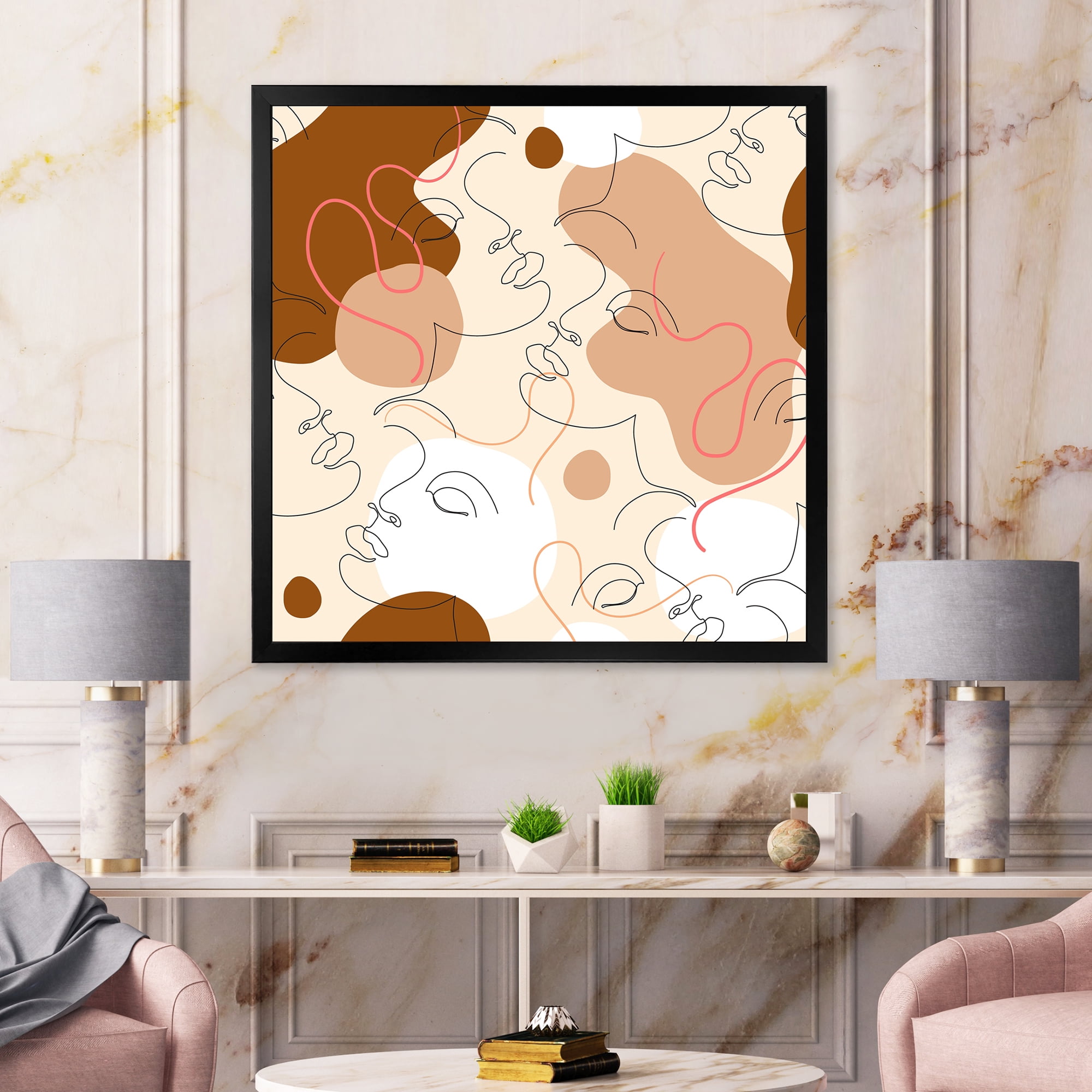 Designart 'One Line Drawing Of Beautiful Girl' Modern Framed Art Print