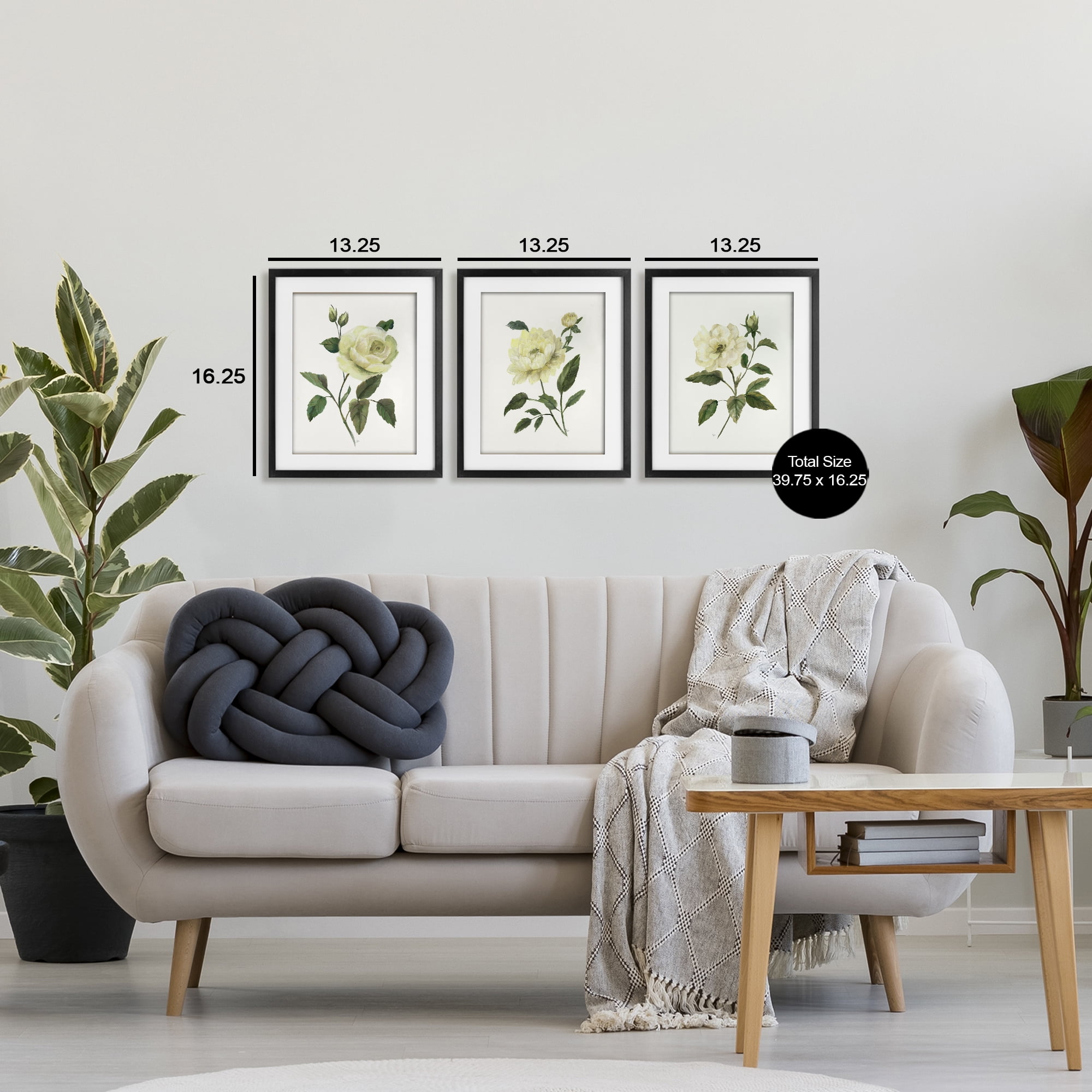 Stupell Industries Ivory Budding Garden Flowers 3 Piece Black Framed Print Under Glass Set, design by Nan