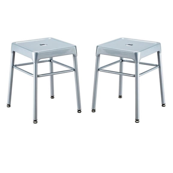 Home Square 18" Nylon Steel Backless Guest Stool in Silver - Set of 2
