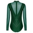 thumbnail image 2 of Oyolan Rhinestone Sparkly Artistic Gymnastics Bodysuits for Women Mesh Long Sleeve Ice Skating Dark Green M, 2 of 7