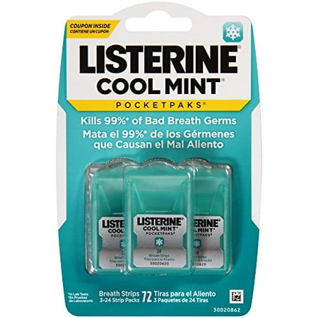 - 6 Pack - Listerine PocketPaks Breath Strips Cool Mint 3x24 = 72 strips Each