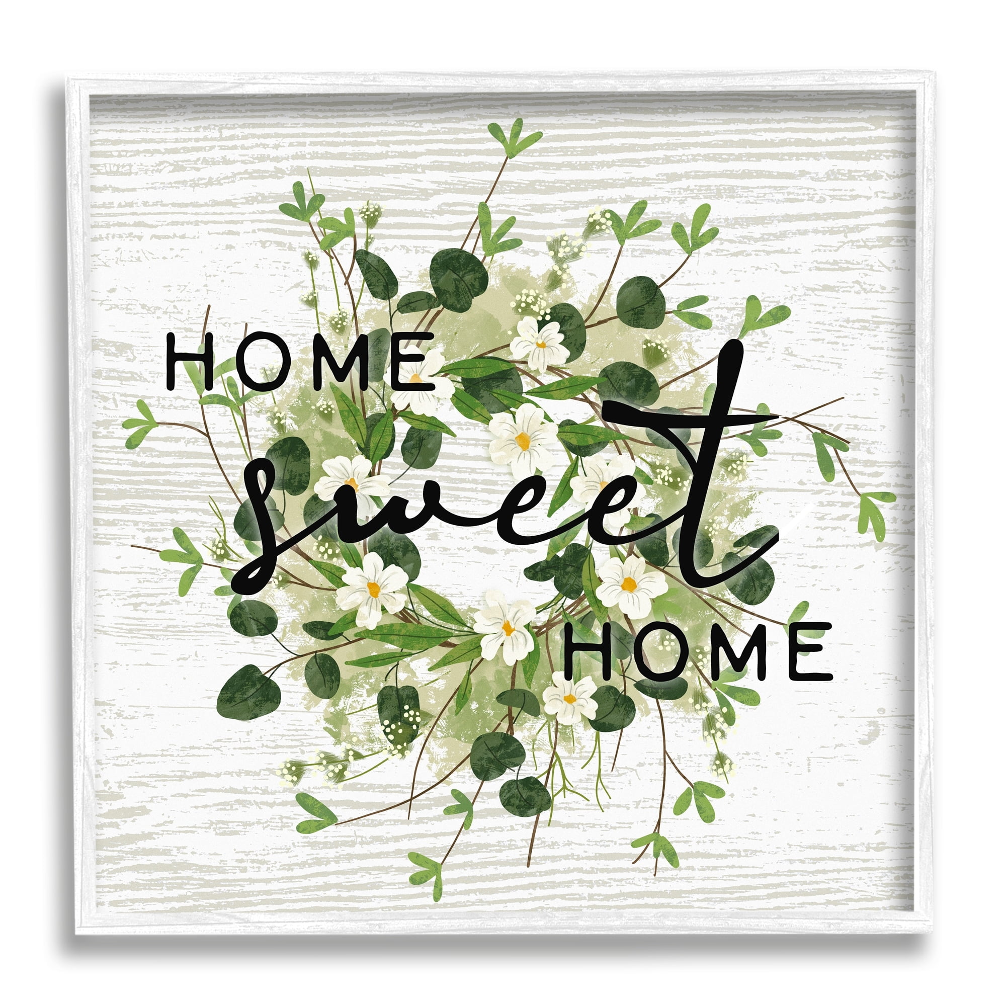 Stupell Industries Sweet Home Rustic Pattern Botanical Blossom Wreath Graphic Art White Framed Art Print Wall Art, Design by Ziwei Li