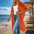 thumbnail image 2 of LangJing Long Chiffon Cardigans for Women Summer Lightweight Half Sleeve Kimono Cover Ups Spring Open Front Cardigan Orange,M, 2 of 8