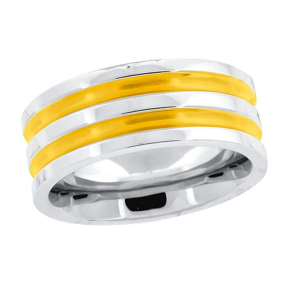 Stainless Steel Mens Two-tone Double Grooved Comfort-fit Fashion Band Ring Size 7 Wedding Band for Men