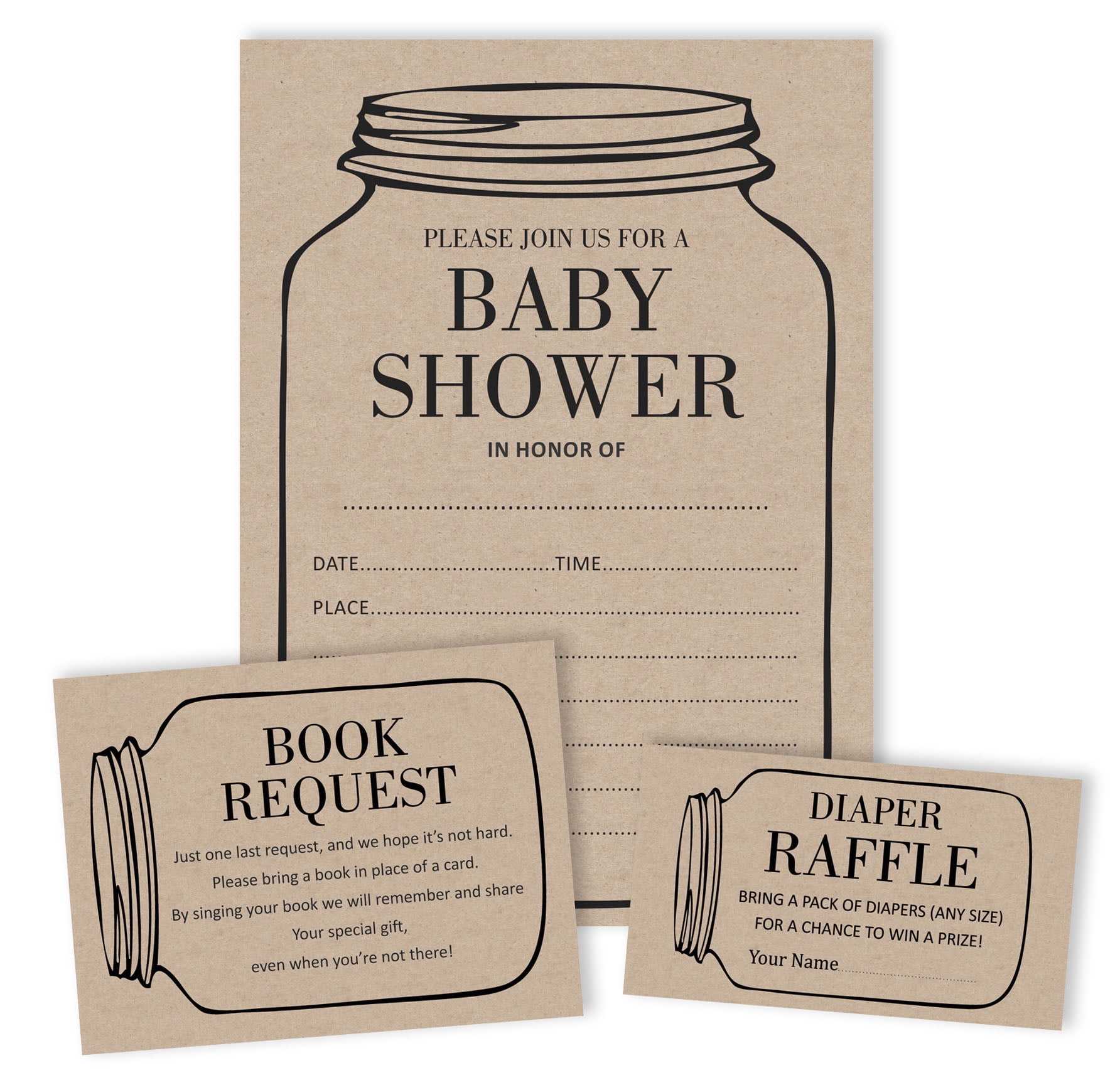 Inkdotpot Set Of 30Gender Neutral Rustic Baby Shower Invitations-Diaper Raffle Tickets And Baby Shower Book Request Cards Mason Jar Invites Its A Boy Its A Girl
