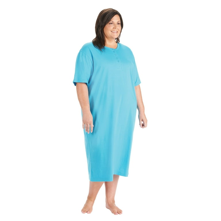 CATALOG CLASSICS Womens Nightgown Henley Night Shirt 100% Cotton Night  Gown, Purple/Turquoise, Plus(Size 20-28), 48 L