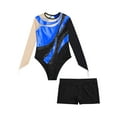 thumbnail image 5 of inlzdz Kids Girls Sparkly Long Sleeve Ballet Dance Gymanstics Leotard with Booty Shorts Set Royal Blue&Black 8, 5 of 6
