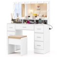 thumbnail image 2 of Costway Makeup Vanity Desk with Mirror and Lights Charging Station 3-Color LED Lights White, 2 of 10