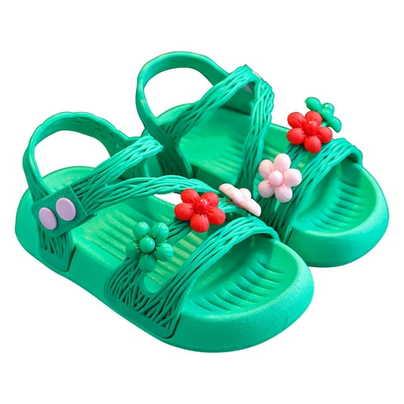 TUOBARR Sandals for Toddler Girls,Summer Girls' Sandals Anti-skid Soft Soles Small Medium And Large Children's Flower Decorative Princess Shoes Green 6-7 Years