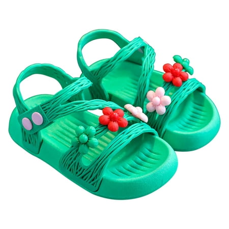 

7-8 Years Summer Sandals For Little Girls Summer Girls Sandals Anti-skid Soft Soles Small Medium And Large Children s Flower Decorative Princess Shoes Green